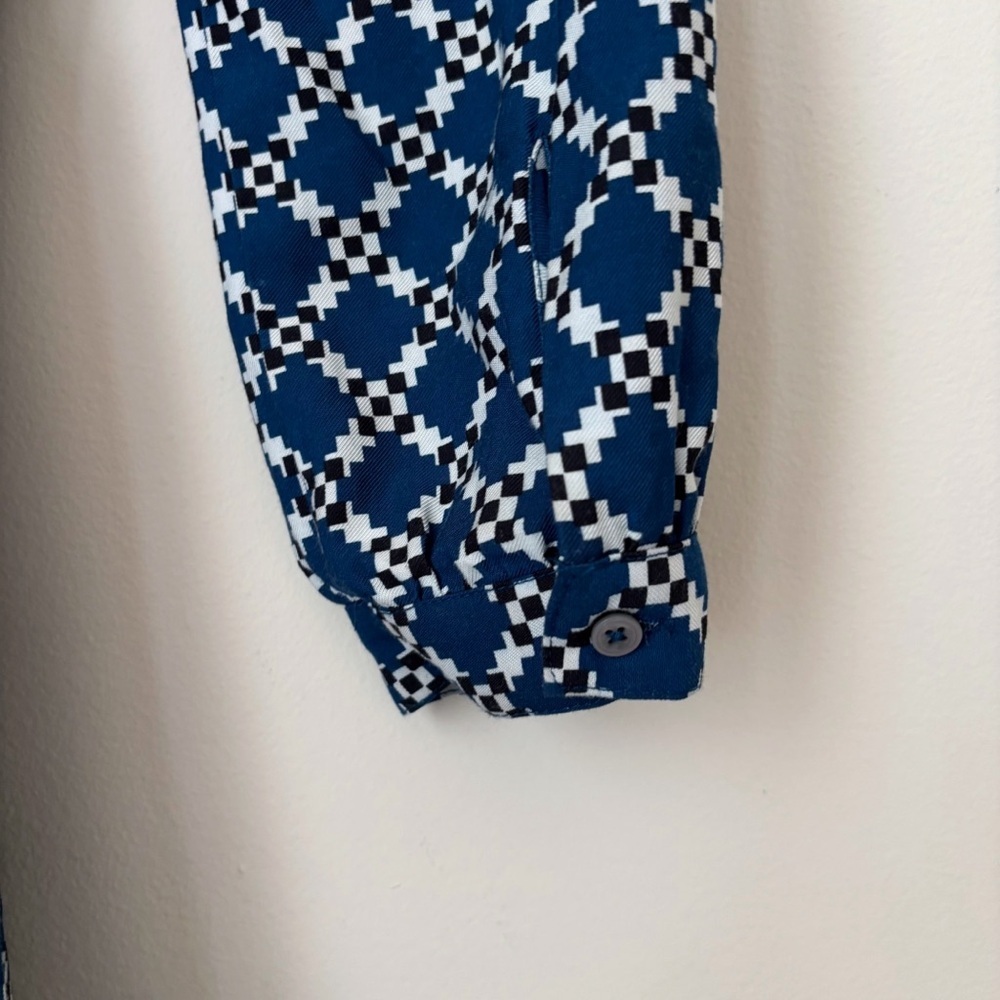 UNTUCKit Blue Belted Geometric Print Shirt Dress Sz 10 - Picture 7 of 11